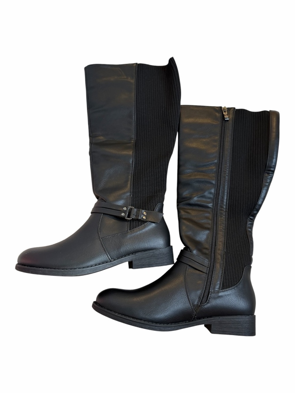 Vepose Black Riding Boots with Ankle Strap